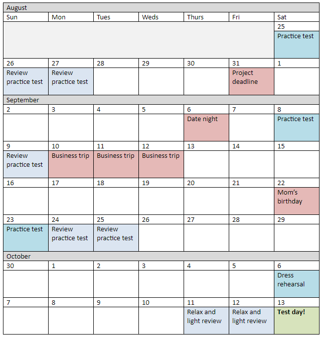 GRE Study Calendar