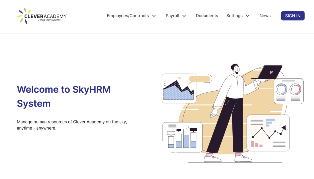 Giao diện trang chủ (khi chưa đăng nhập) của hệ thống SkyHRM